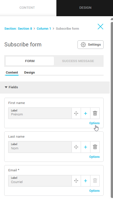 Options form