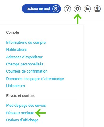 Menu pour réseaux sociaux